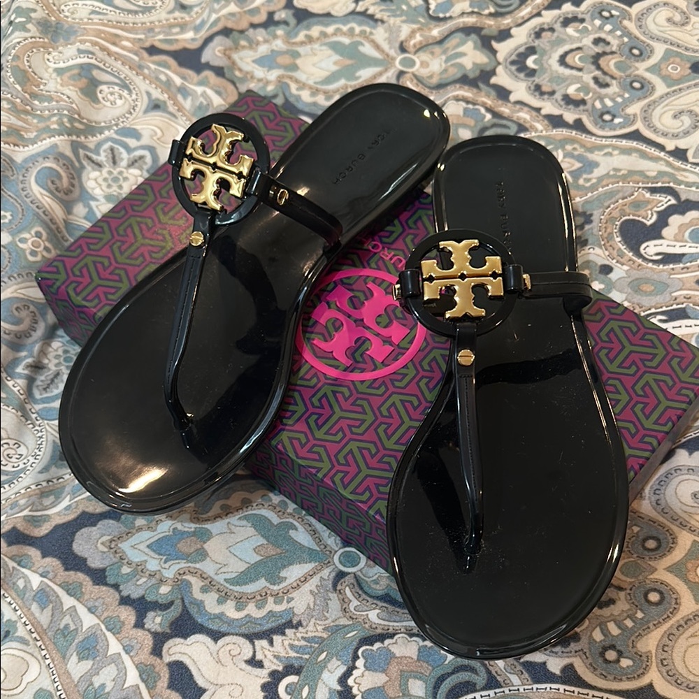 Tory Burch Black Miller Logo Jelly Sandals